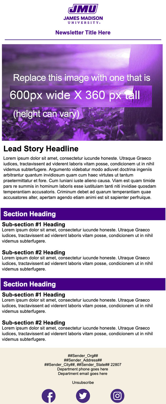 Newsletter - section with headings