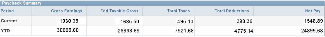 Paycheck Summary section