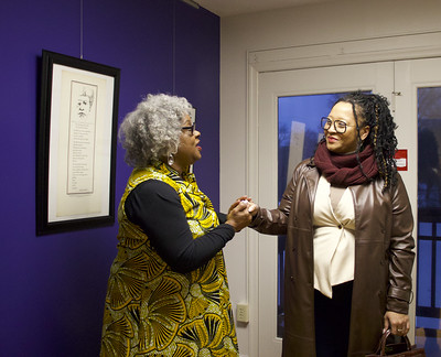 Dr. Gabbin and Jamie Swift chat during her talk back