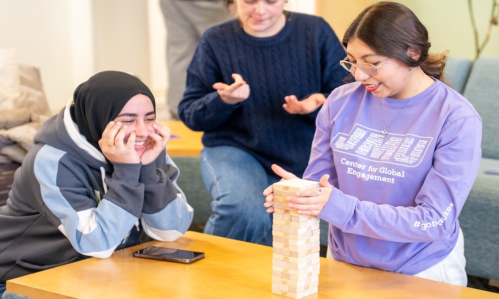 Students playiing Jenga in CGE lounge