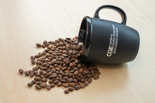 coffee beans and a mug