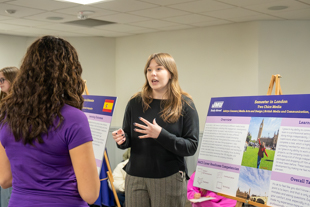 Student explaining their experience in an abroad internship