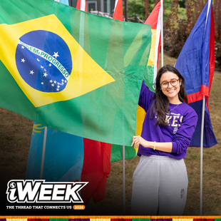 student displays brazil flag