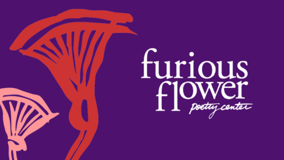Furious Flower Poetry Center logo with stylized red and pink mushrooms on a purple background.