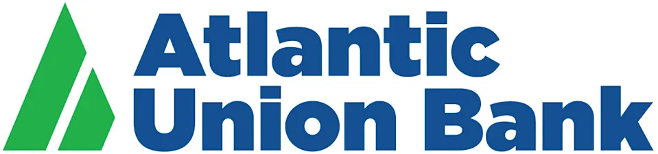 Atlantic Union Bank logo with two green triangular shapes beside the blue text “Atlantic Union Bank.”.