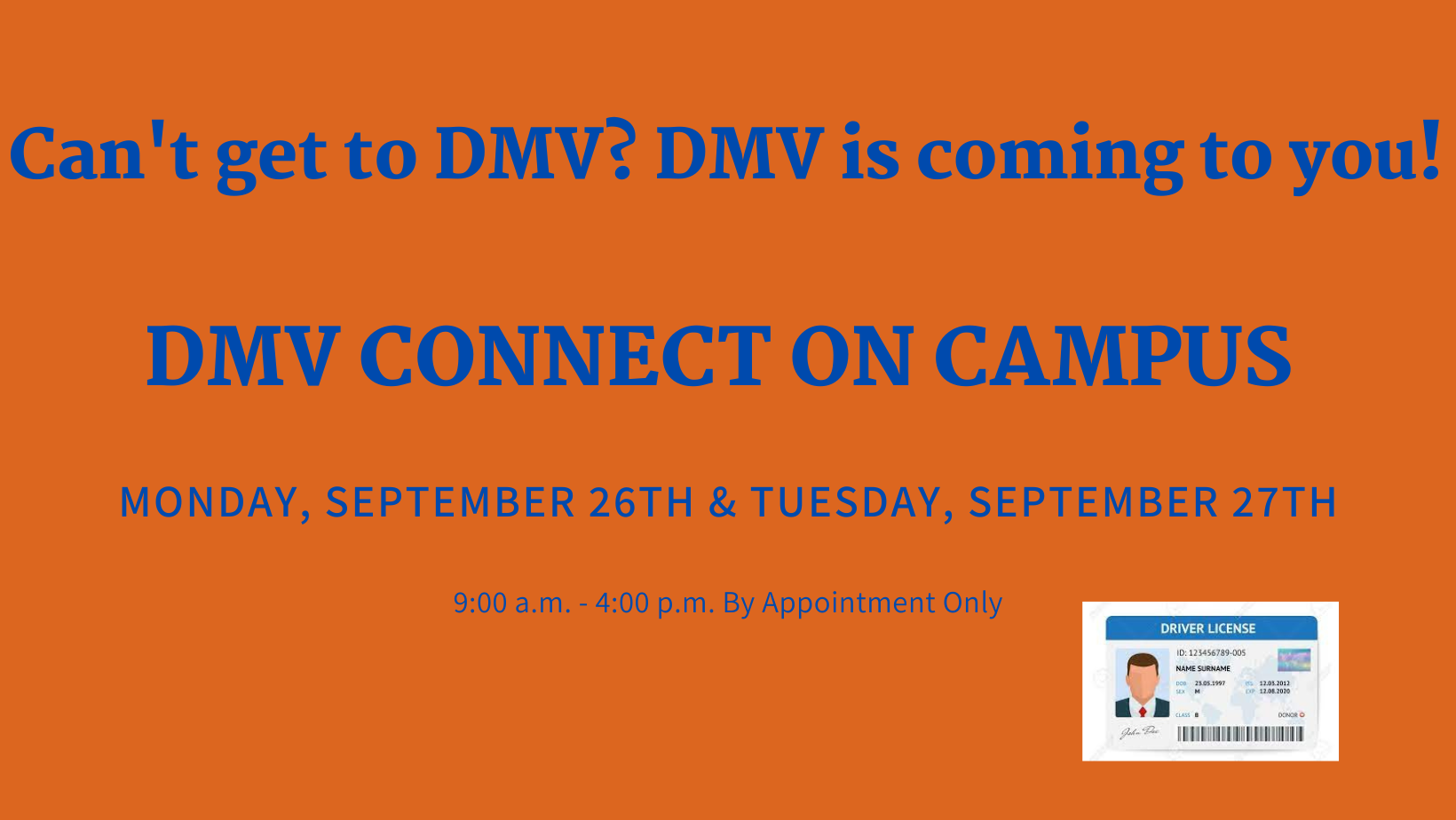 DMV will be at JMU September 26 & 27