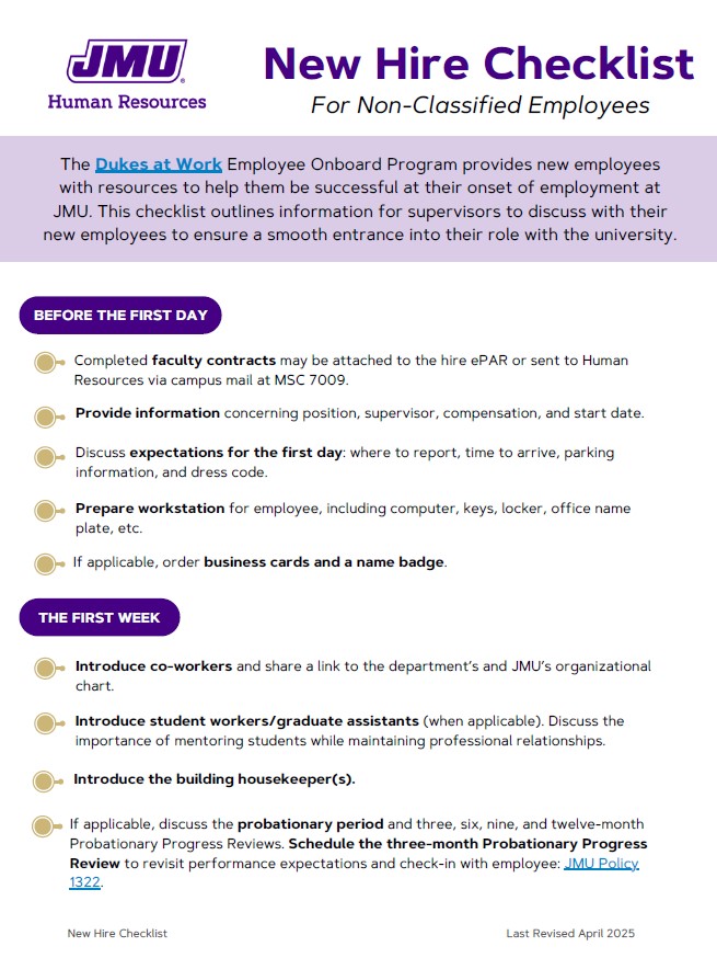 image for New Hire Checklist (Non-Classified Employees)