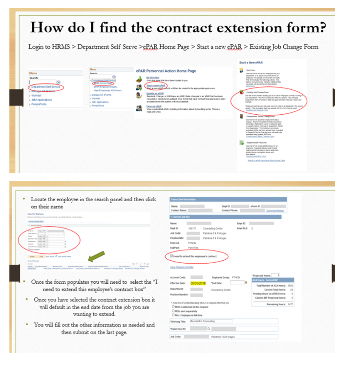 How do I find the contract extension form? screenshot
