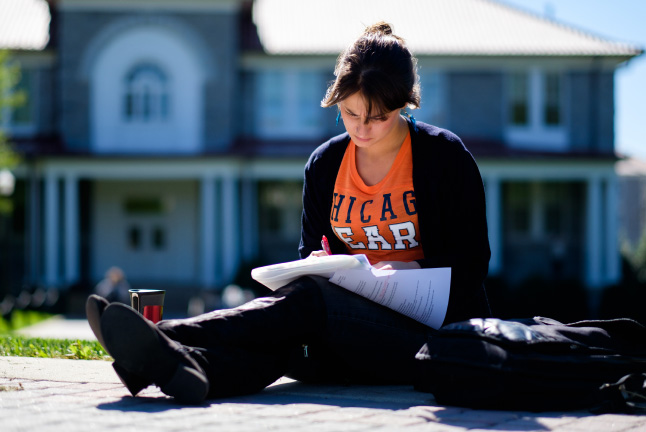 Student studying outdoors