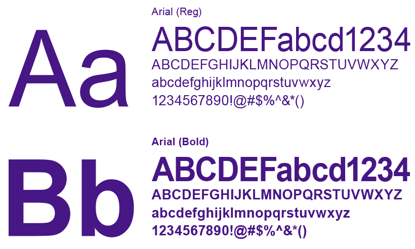 Example of the Arial font in regular and bold weights