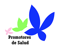 Logo for "Promotores de Salud" featuring colorful butterfly silhouettes.