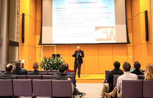 Peters Harms presents to group inside the Forum