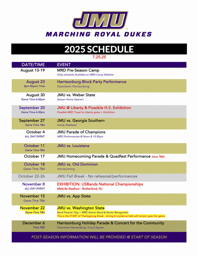 MRD Schedule 2025