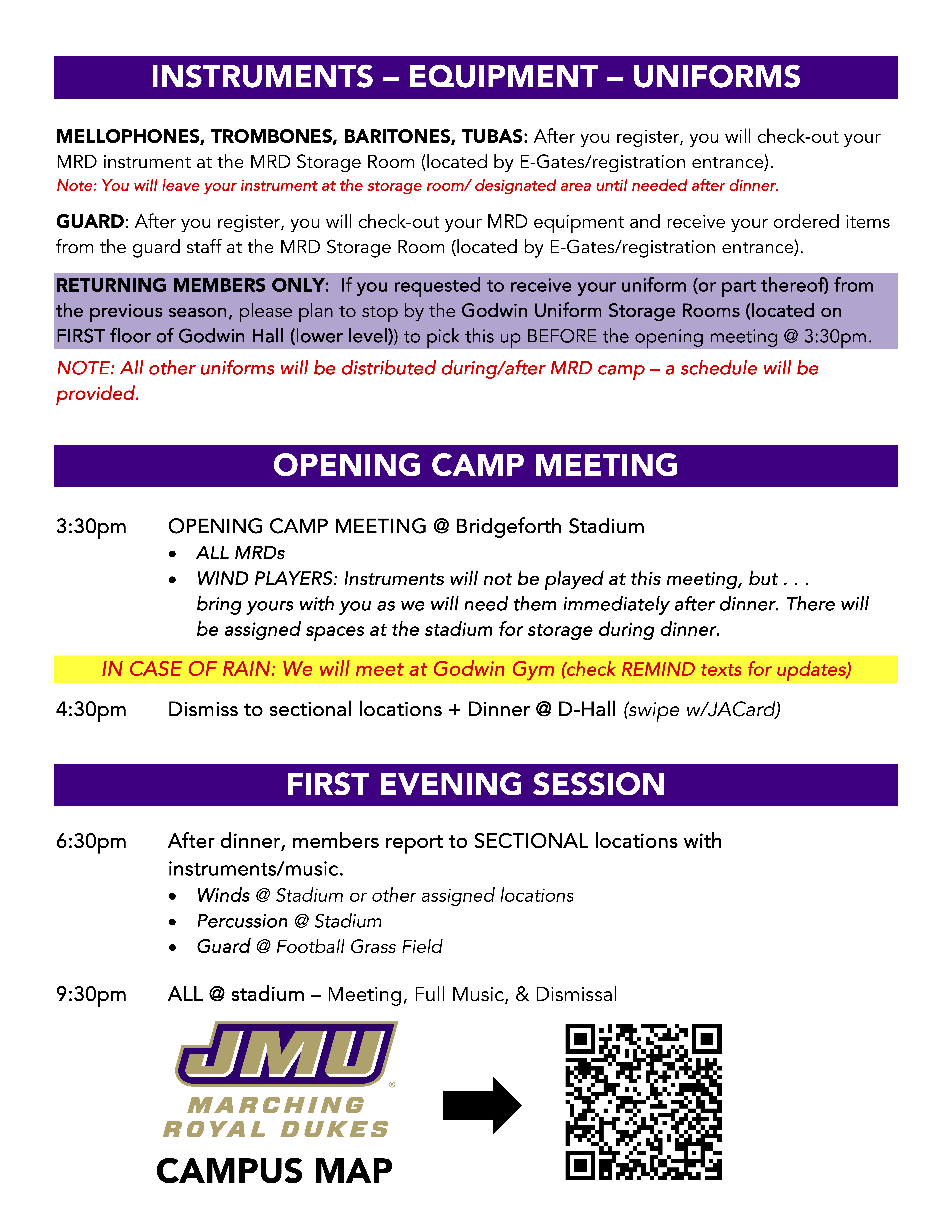 MRD CAMP Opening Day Schedule 2