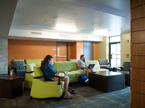 Students study inside Wayland Hall