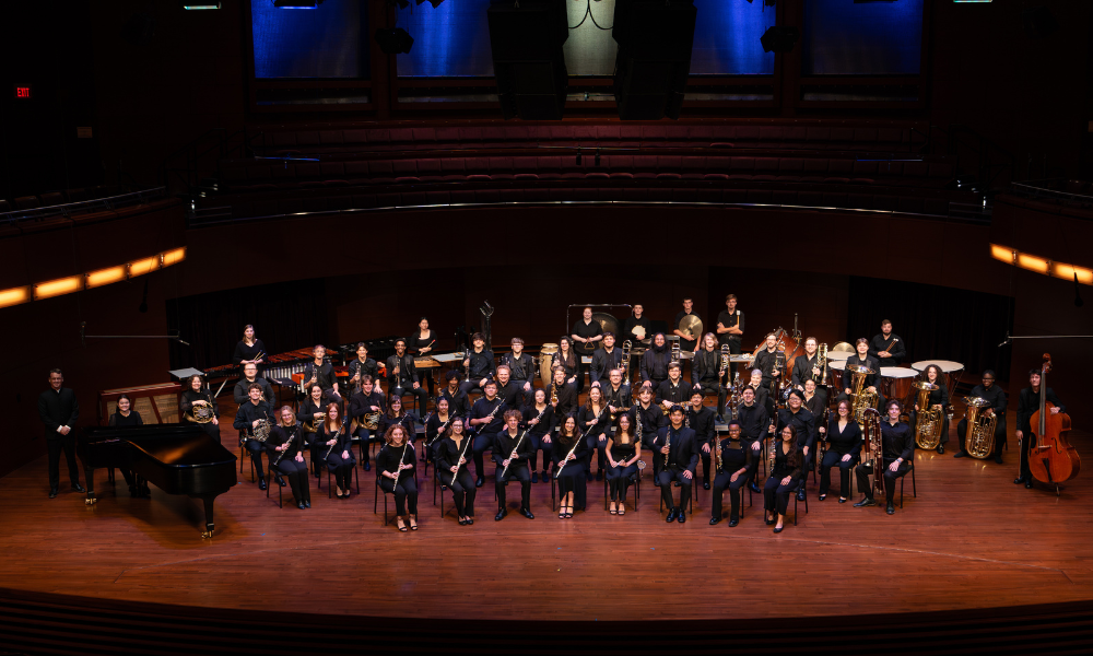 Wind ensemble on concert stage