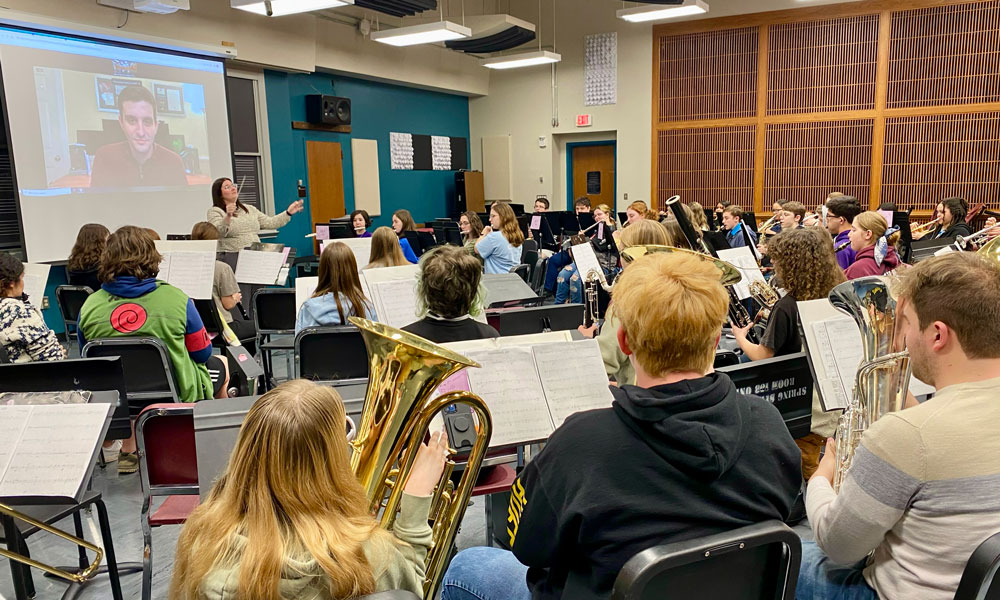 Students performing in a band setting