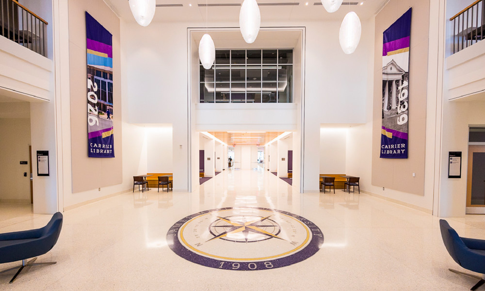 The new double-height atrium that occupies the place of the former stacks.
