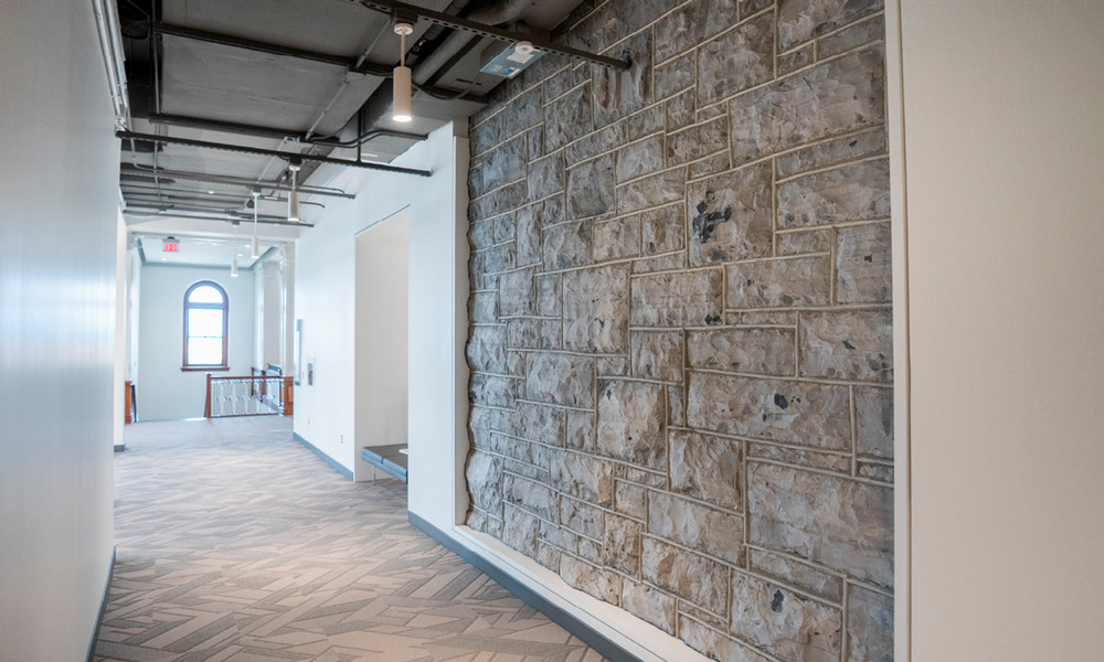 Restored original bluestone wall in Carrier Library