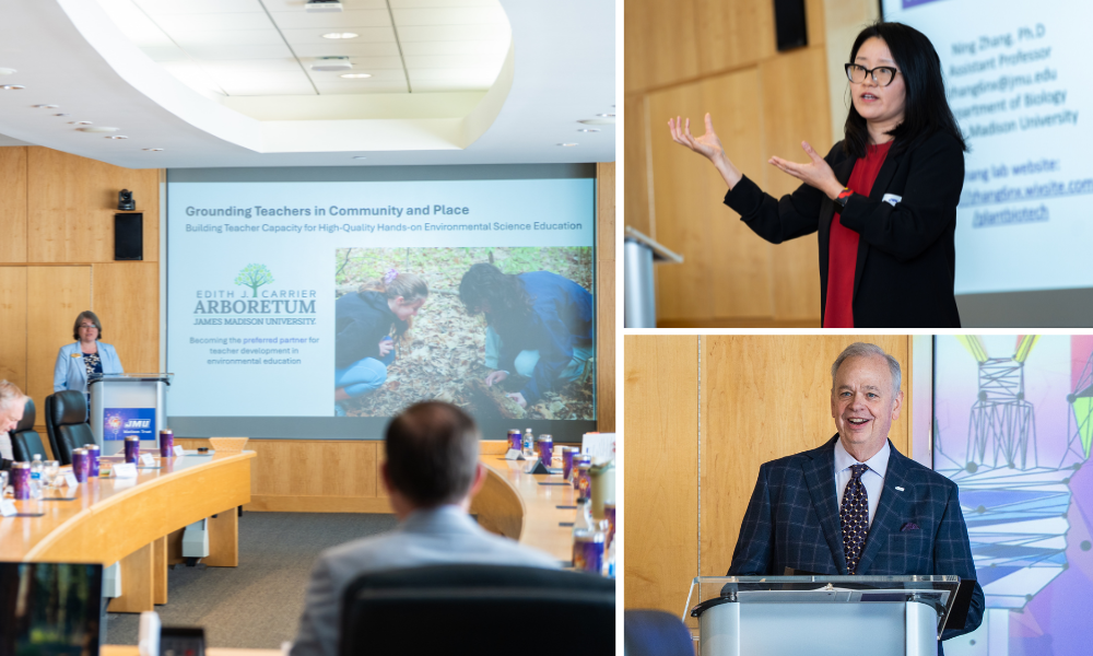 Katie Rankin,  Dr. Ning Zhang, and President Schmidt 