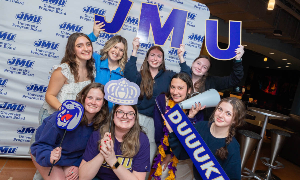 Students post at Late Night Breakfast's photo booth