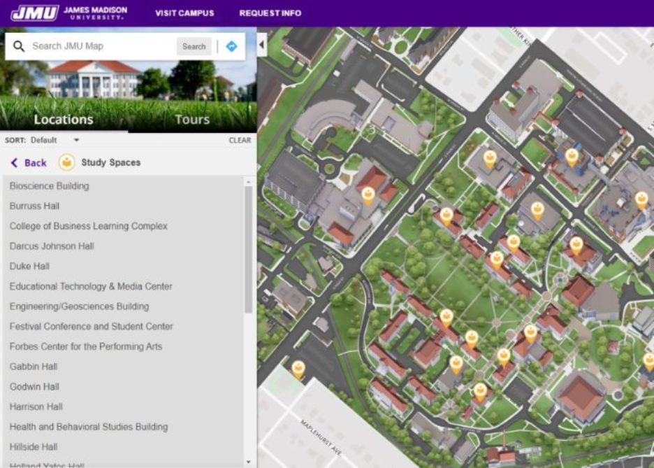 map of campus study spaces