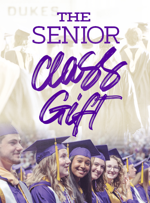The Senior Class Gift and students wearing regalia