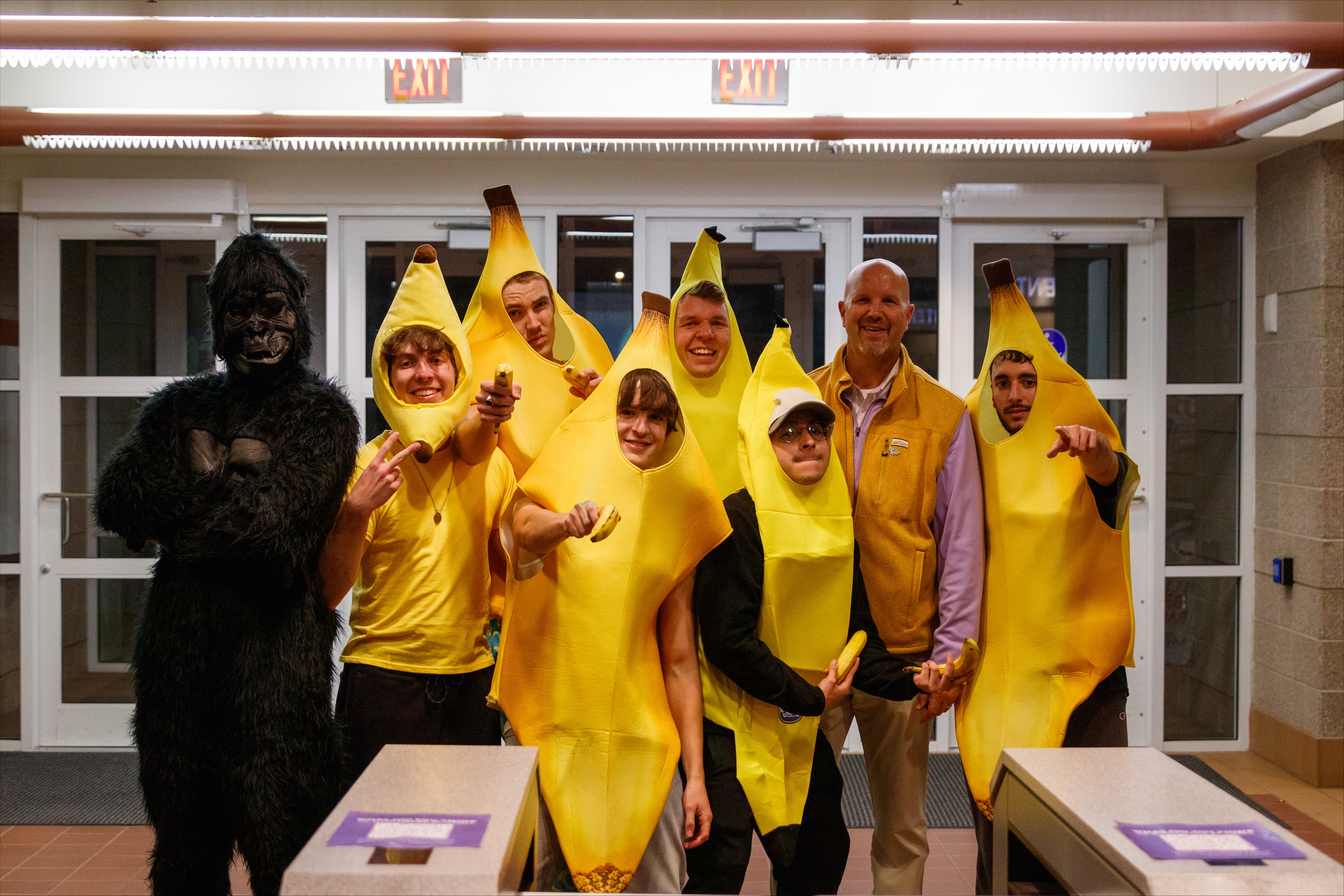 Students dressed as bananas with Dr. Tim Miller