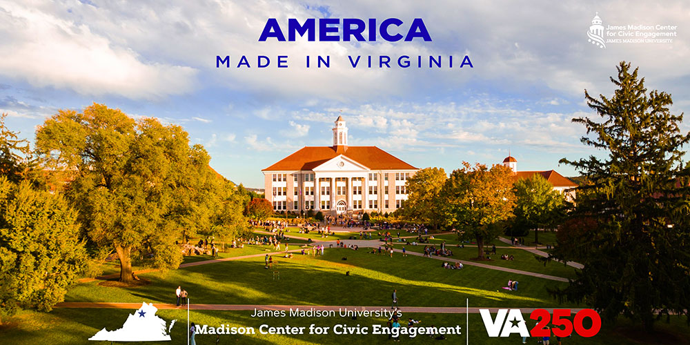 Quad & Wilson Hall background to America Made in Virginia, VA250