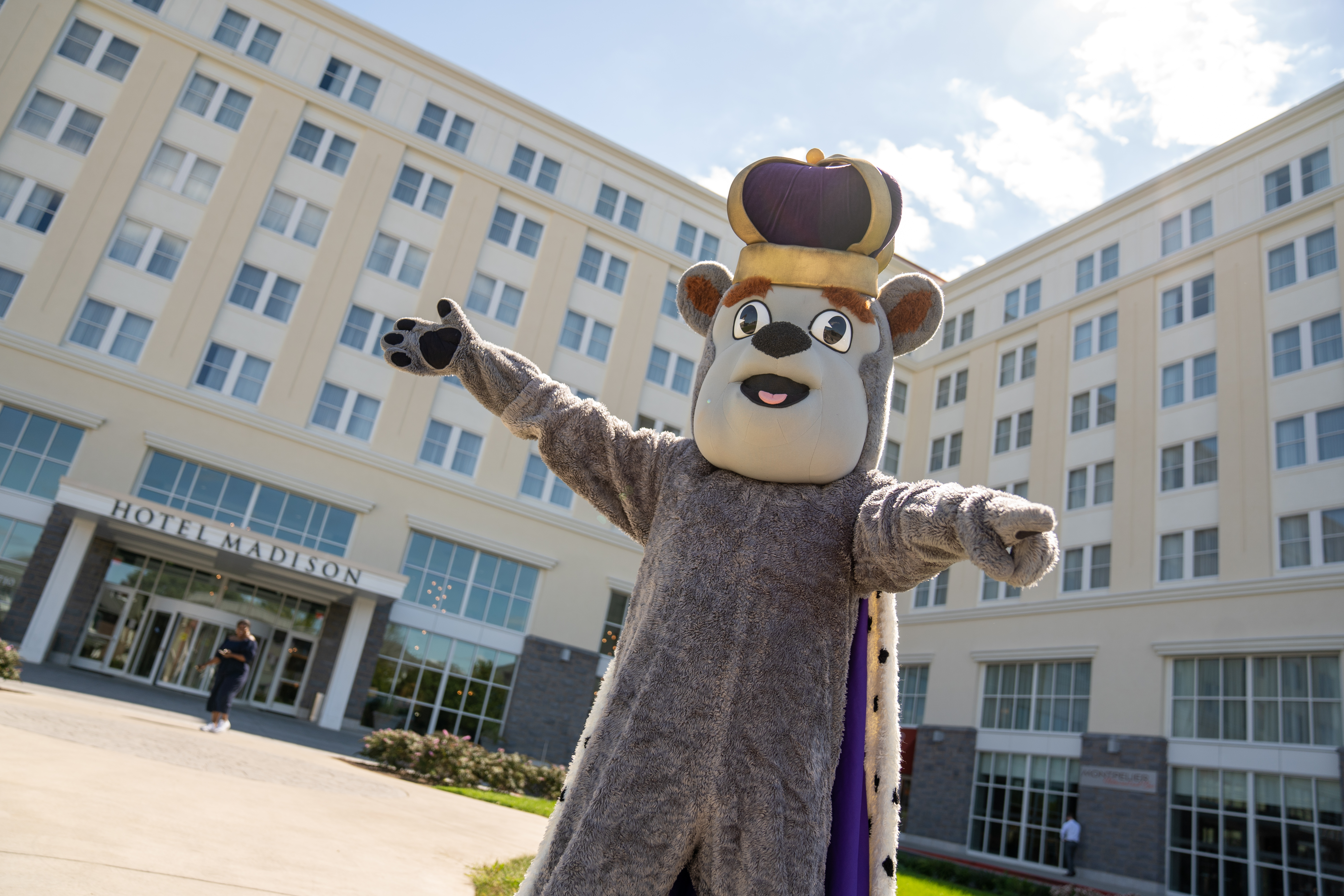 Duke Dog in front of Hotel Madison