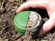 photo showing new and aged landmine