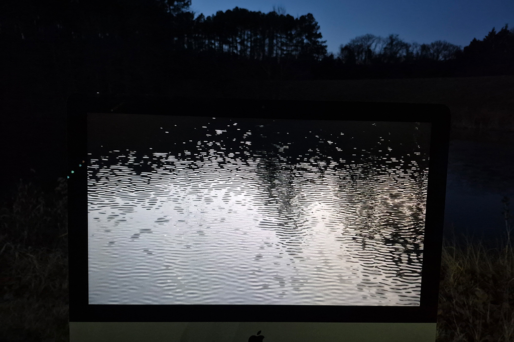monitor with water reflections