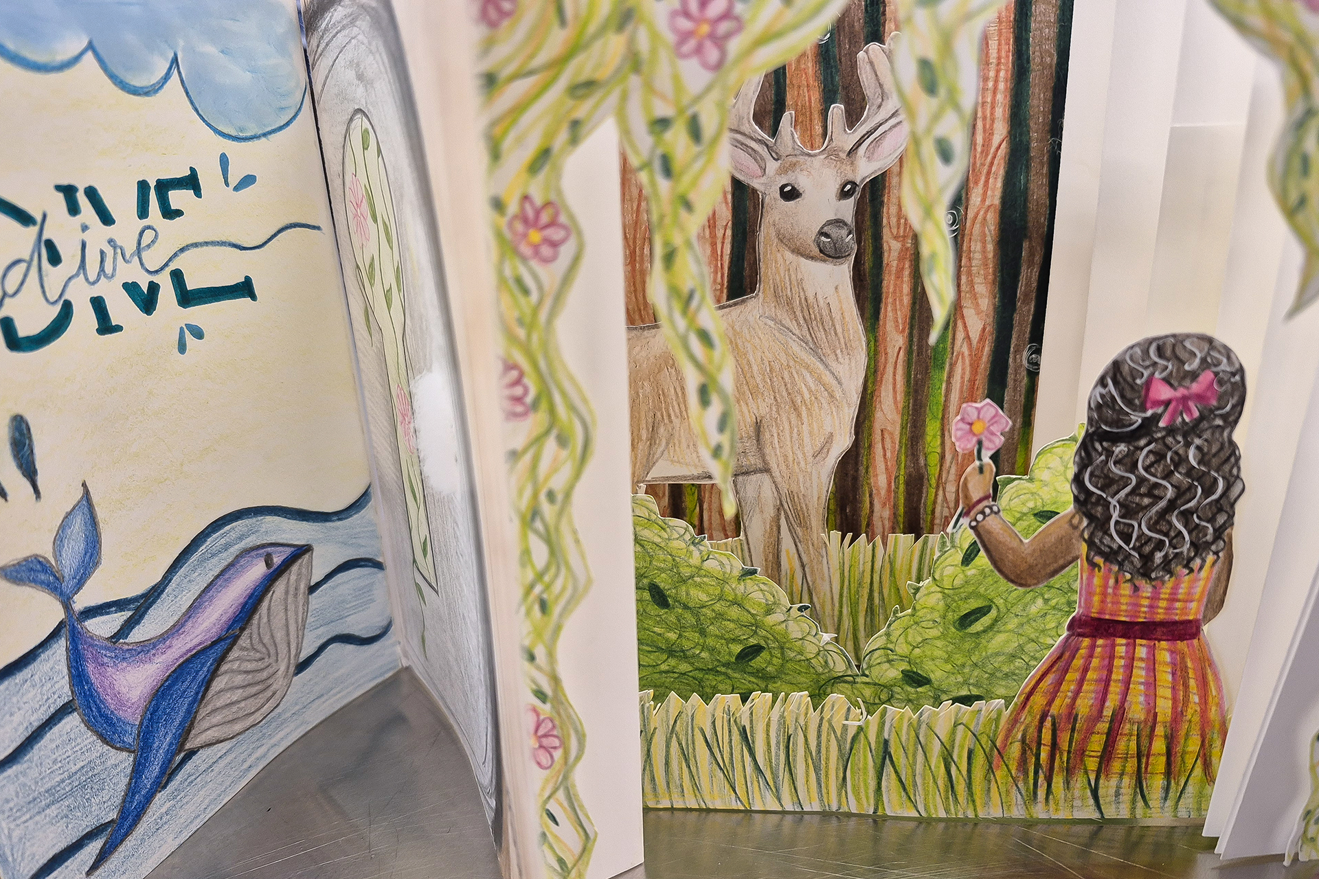 tunnel book with deer drawing