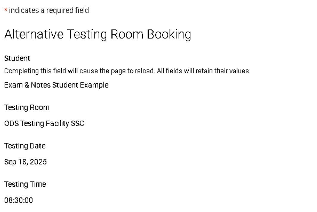 A form for faculty to review the date and time a student has requested to take an exam or quiz
