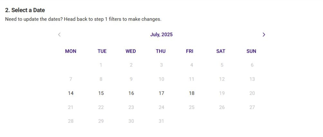 Screenshot of selecting the date in Accommodate