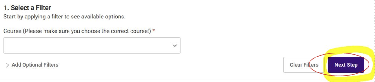 Screenshot of selecting a class in Accommodate