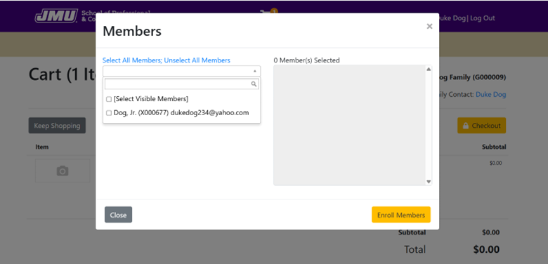 Add a Member Pop Up Box Screenshot
