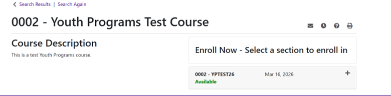 Youth Programs Test Course Screenshot