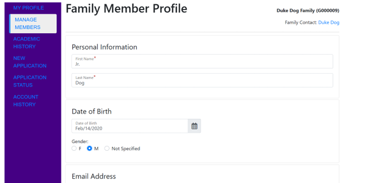 Family Member Profile Screenshot