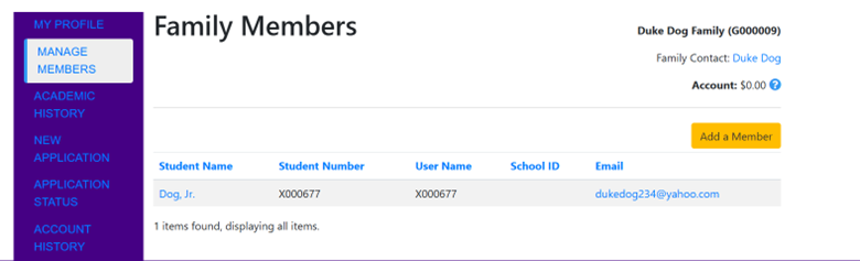 Family Members Page Screenshot