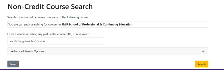 Non Credit Course Search Sceenshot