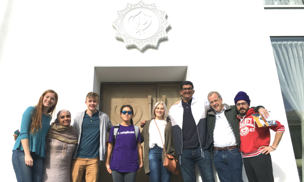 Students and professor in Sikh temple.