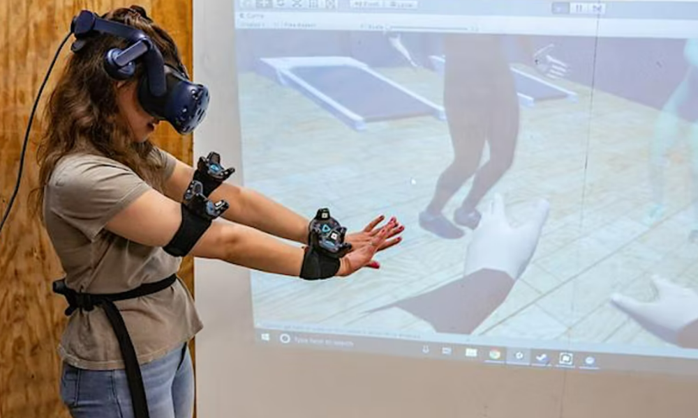 Person using virtual reality equipment