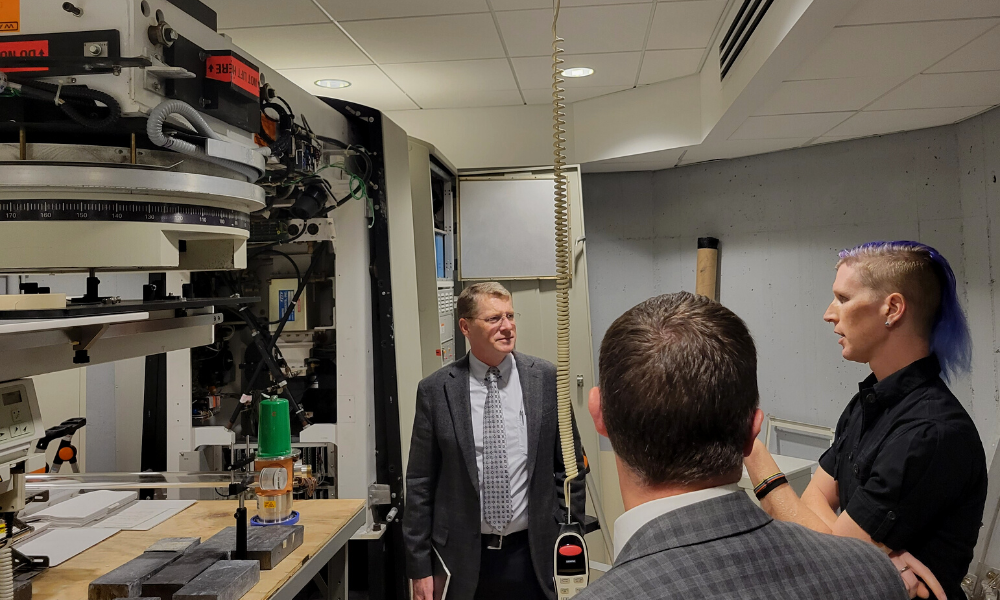 President of SURA meeting with JMU faculty at the Madison Accelerator Lab