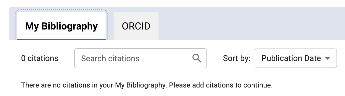 An image showing where the ORCID tab is to select publications (in SciENcv).