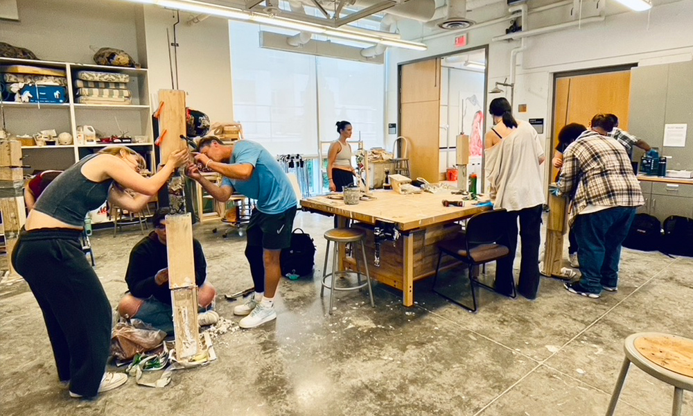 students in sculpture studio