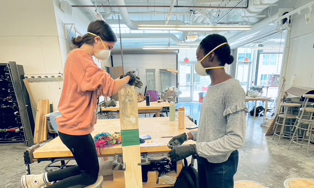 students working in sculpture studio