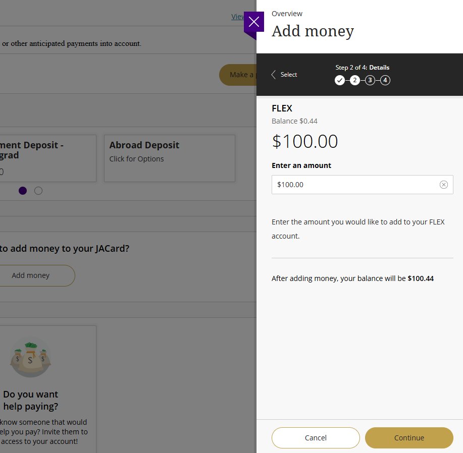 Enter an amount to deposit to FLEX.