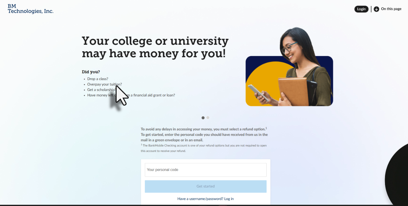 Screen that may appear which asks or a personal code. You will not have a personal code and should instead click the login button at the top right of the screen to sign back in. 