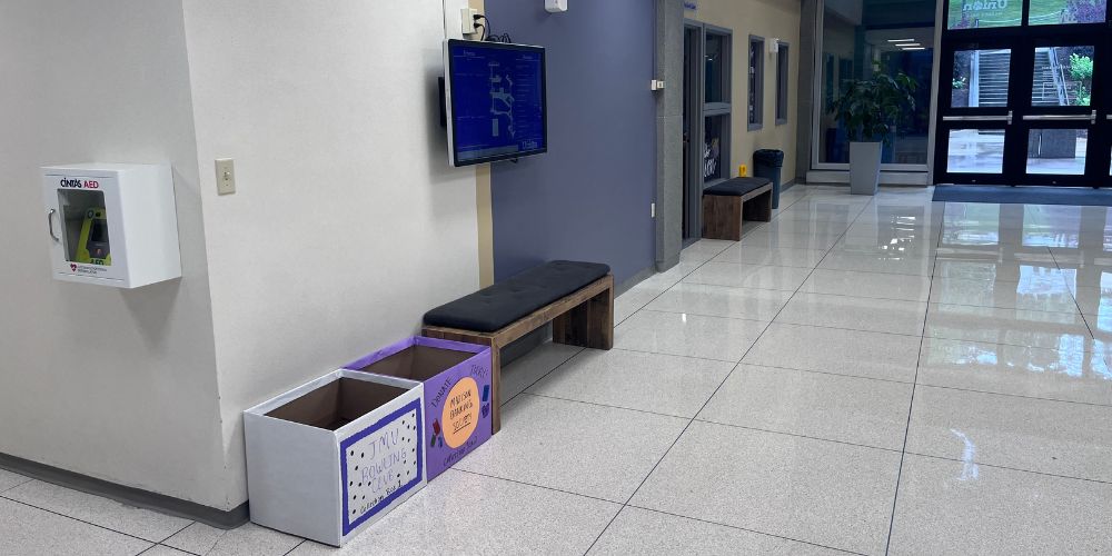 Union 3rd floor collection box area is located on Warren 3rd floor under the Building directory sign, near Student Life office